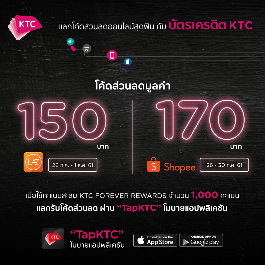 เคทีซีอัดแคมเปญ Pay Day! ผนึกสองยักษ์อีคอมเมิร์ซ “ลาซาด้า” “ช้อปปี้” ตอกย้ำคะแนนสะสมมีค่ามากกว่าเดิม